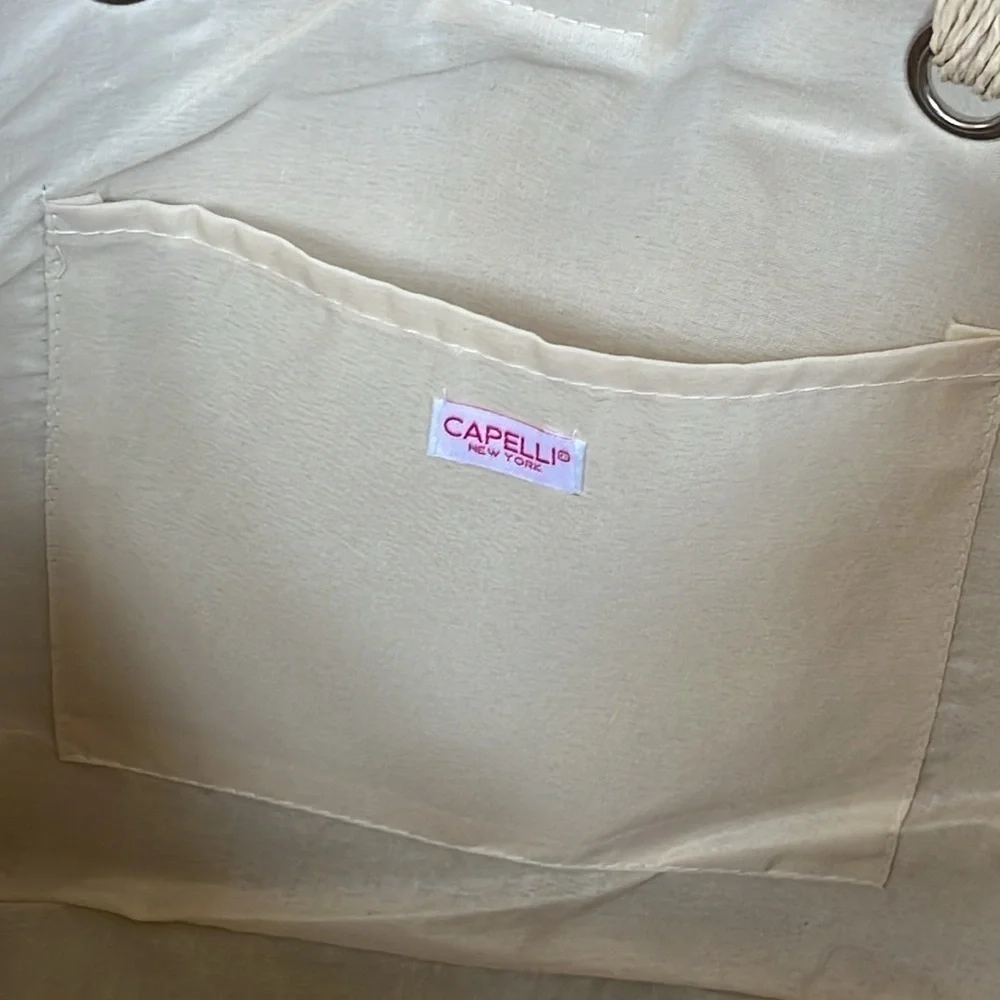 Brand New Capelli Straw Shoulder Bag Sequined Pink Heart Tote Snap Close Natural